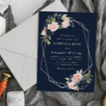 ネイビーと赤面の水色フローラシルバー結婚ズ 招待状<br><div class="desc">ネイビーブルーと赤面フローラデザインで、中央に文字を持つ銀の幾何学模様。赤面ピンクとネイビーブルーの花は、夏、冬、秋の結婚式のテーマに最適。このテンプレートの文言、文字サイズ、色、フォントを変更できる。海軍の背景も変更できる。</div>