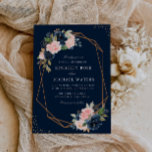 ネイビーと赤面の水色フローラジオメトリック結婚ス 招待状<br><div class="desc">ネイビーブルーと赤面フローラデザインで、中央に文字のある幾何学模様。ピンクの赤面とネイビーブルーの花は、あなたの夏と秋の結婚式のテーマに最適である。このテンプレートの文言、文字サイズ、色、フォントを変更できる。海軍の背景も変更できる。</div>