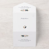 ネイビーと赤面の水色フローラ幾何結婚の オールインワン招待状 (外側)