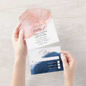 ネイビーと赤面の結婚幾何学的な全てが1つのInvita オールインワン招待状 (貼ってはがせる)