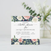 ネイビーと赤面アイボリーバラフローラブライダルシャワー 招待状 (スタンド正面)