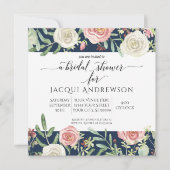 ネイビーと赤面アイボリーバラフローラブライダルシャワー 招待状 (正面)