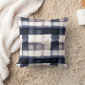 ネイビーと赤面ウォーターカラープレイド装飾用クッション クッション (ブランケット)