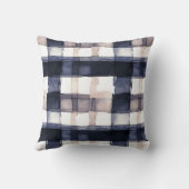 ネイビーと赤面ウォーターカラープレイド装飾用クッション クッション (裏面)