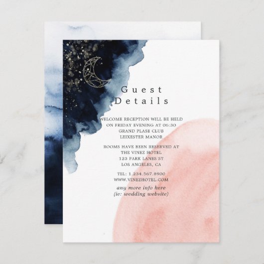 ネイビーと赤面ウォーター結婚カラーズゲスト詳細 エンクロージャーカード (正面/裏面)