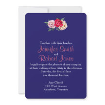 ネイビーと赤面ストライプフラワーズ結婚式招待状