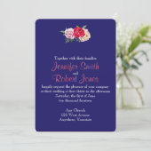 ネイビーと赤面ストライプフラワーズ結婚式招待状 招待状 (スタンド正面)