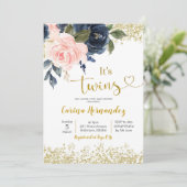 ネイビーと赤面ツインズベビーシャワー招待状 招待状 (スタンド正面)