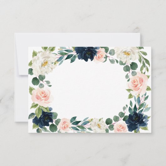 ネイビーと赤面ピンクウォーターカラーウェディングRSVPカード 出欠カード (裏面)