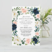 ネイビーと赤面ピンクウォーターカラーリハーサルディナー 招待状 (スタンド正面)