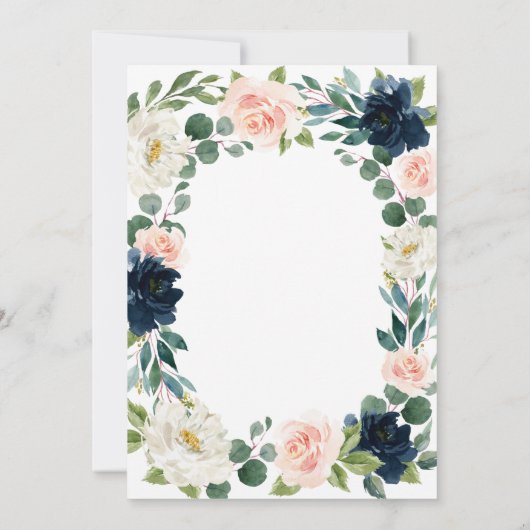 ネイビーと赤面ピンクウォーターカラー結婚式招待状 招待状 (裏面)