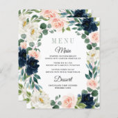 ネイビーと赤面ピンクウォーター結婚カラーのメニューカード (正面/裏面)