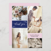 ネイビーと赤面ピンクスクリプトありがとうコラージュ サンキューカード (正面/裏面)