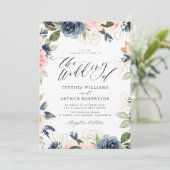 ネイビーと赤面ピンクローズ結婚式招待状 招待状 (スタンド正面)