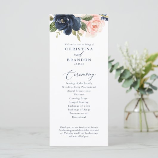 ネイビーと赤面ピンク結婚式 プログラム (スタンド正面)