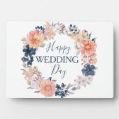 ネイビーと赤面フローラリースハッピーウェディングデー フォトプラーク (正面)