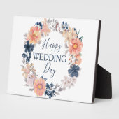 ネイビーと赤面フローラリースハッピーウェディングデー フォトプラーク (側面)