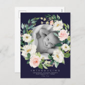 ネイビーと赤面フローラ新生児写真はがき シーズンポストカード (正面/裏面)