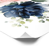 ネイビーと赤面水彩花、女の子子供部屋 フォトプリント            (角)