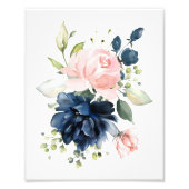 ネイビーと赤面水彩花、女の子子供部屋 フォトプリント            (正面)