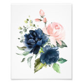 ネイビーと赤面水彩花、女の子子供部屋 フォトプリント (正面)