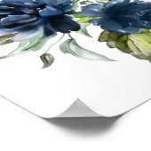 ネイビーと赤面水彩花、女の子子供部屋 ポスター (角)