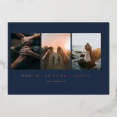 ネイビーと赤面3 Photo Save the Date 箔招待状 (正面)