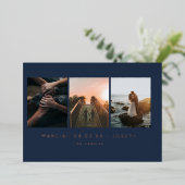 ネイビーと赤面3 Photo Save the Date 箔招待状 (立ち正面)