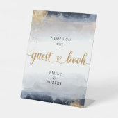 ネイビーと金ゴールドのサイン私たちのゲストブックサイン 台座サイン (正面)