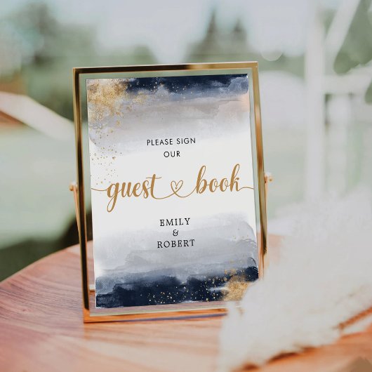 ネイビーと金ゴールドのサイン私たちのゲストブックサイン 台座サイン