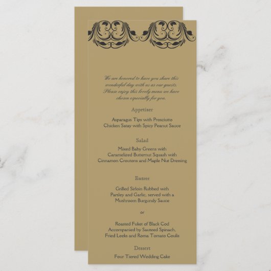 ネイビーと金ゴールドの仮装結婚のメニュー メニュー (正面/裏面)