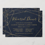 ネイビーと金ゴールドの幾何エレガントリハーサルディナー 招待状 (正面/裏面)