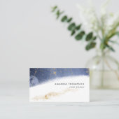 ネイビーと金ゴールドの月面ブラシストローク 名刺 (スタンド正面)