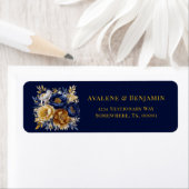 ネイビーと金ゴールドの水彩牡丹の花束結婚の ラベル (インサイチュ)