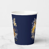 ネイビーと金ゴールドの水彩牡丹の花束結婚の 紙コップ (左)