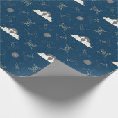 ネイビーと金ゴールドの白鳥の愛のクローバーギフト ラッピングペーパー (角)