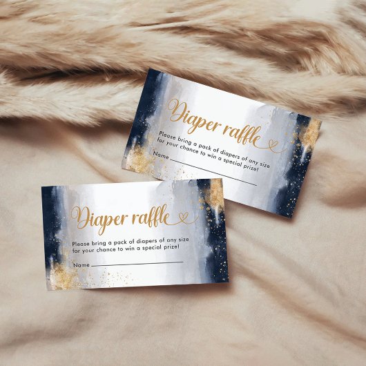 ネイビーと金ゴールドの赤ちゃんシャワーおむつラッフルカード エンクロージャーカード