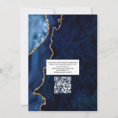 ネイビーと金ゴールドのAgate Stone QRコードRSVP 結婚's 招待状 (裏面)