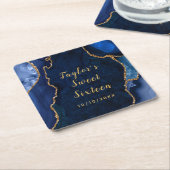 ネイビーと金ゴールドアガテマーブルSweet sixteen スクエアペーパーコースター (アングル)
