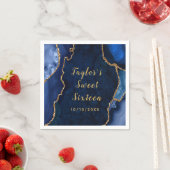 ネイビーと金ゴールドアガテマーブルSweet sixteen スタンダードカクテルナプキン (インサイチュ)