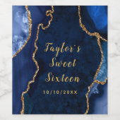 ネイビーと金ゴールドアガテマーブルSweet sixteen ワインラベル (シングルラベル)