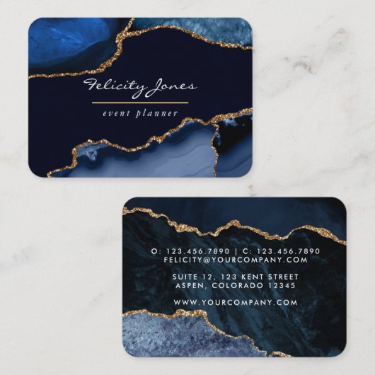 ネイビーと金ゴールドアゲート大切ストーン 名刺 (正面/裏面)