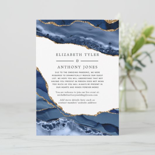 ネイビーと金ゴールドアゲ結婚ートの減らゲストリスト 案内状 (スタンド正面)