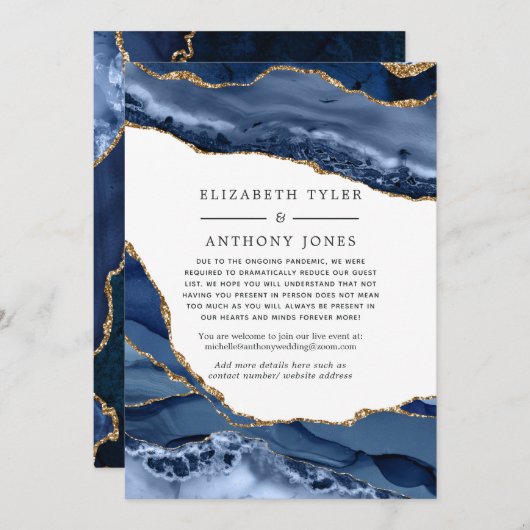 ネイビーと金ゴールドアゲ結婚ートの減らゲストリスト 案内状 (正面/裏面)