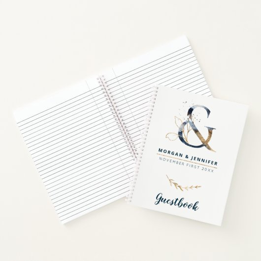 ネイビーと金ゴールドアンパサンド・ゲストブック ノートブック (内部)