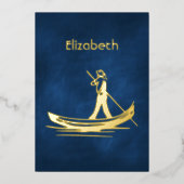 ネイビーと金ゴールドイタリアンワインブライダルシャワー 箔招待状 (正面)