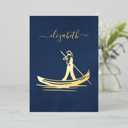 ネイビーと金ゴールドイタリアンワインブライダルシャワー 箔招待状 (立ち正面)