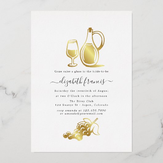 ネイビーと金ゴールドイタリアンワインブライダルシャワー 箔招待状 (裏面)