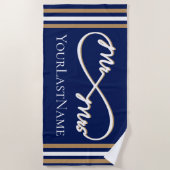 ネイビーと金ゴールドインフィニティストライプズのMr.そしてミセス ビーチタオル (正面)