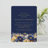 ネイビーと金ゴールドウォーターカラー牡丹ウェディングシャワー 招待状 (スタンド正面)